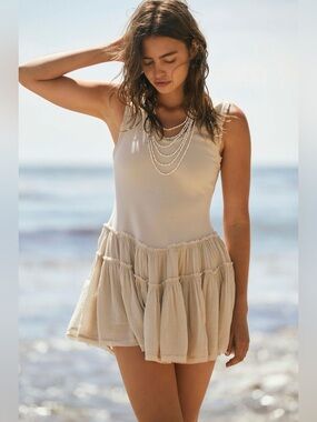 NWT FREE PEOPLE IZI DROP WAIST MINI DRESS MORNING OAT SMALL